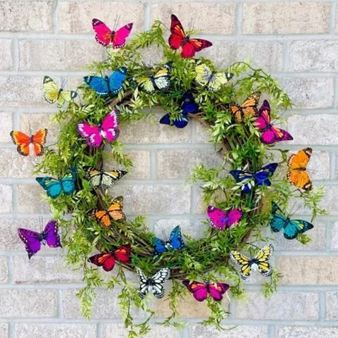 Artificial Butterfly Wreath Easter Spring Decoration For Front Door Wall Hanging Hotel Restaurant Home Decor Garland