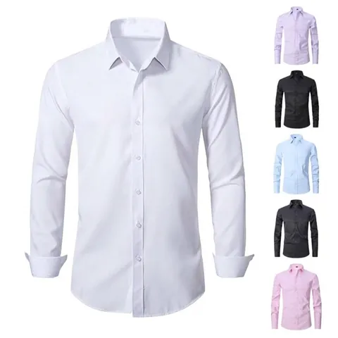 Men Business Casual Long Sleeve Button Down Shirt Polyester Cotton Blend Slim Fit Work Dress Shirt Striped Solid Top