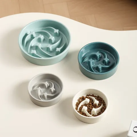 Ceramic Slow Feeder Pet Bowl For Cats And Dogs Anti Choke Healthy Eating Bowl Minimalist Glazed Ceramic Dish Non Slip Pet Feeding Bowl