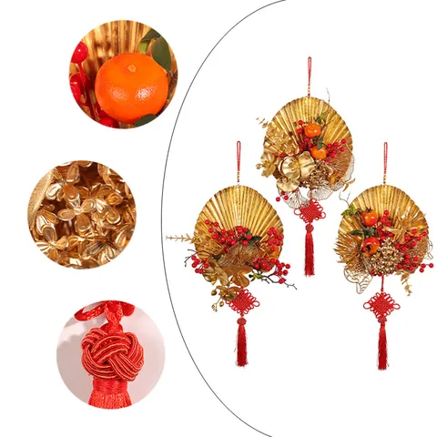 Chinese New Year Hanging Decoration Red Berries Fan Wreath With Tassel Chinese Knot For 2026 Spring Festival Home Decor Ornament