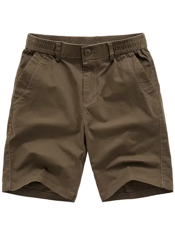 Short Cargo Homme Été en Coton Lavé Rétro Décontracté Britannique Couleur Unie Jambe Droite Respirant Short de Travail
