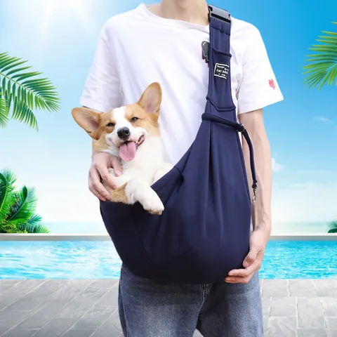 Transportín de Bandolera Portátil para Perros y Gatos Bolsa de Viaje de Poliéster Transpirable con Correa Ajustable Bolsillo y Gancho
