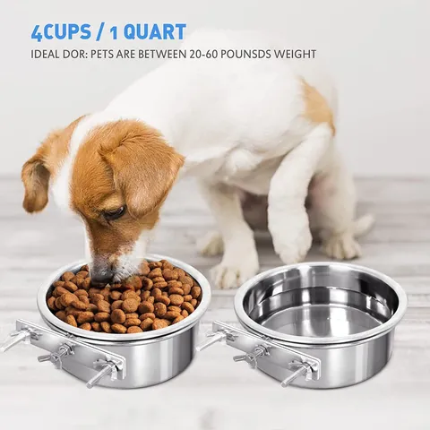 Hanging Pet Bowl Stainless Steel Cage Feeder For Dogs Cats Birds Water Food Dish Polished Pet Feeding Utensil For Home Cage Use