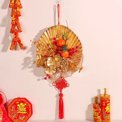 Chinese New Year Hanging Decoration Red Berries Fan Wreath With Tassel Chinese Knot For 2026 Spring Festival Home Decor Ornament