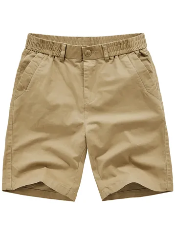 Short Cargo Homme Été en Coton Lavé Rétro Décontracté Britannique Couleur Unie Jambe Droite Respirant Short de Travail
