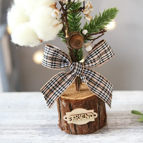 Mini Artificial Christmas Tree Desktop Ornament Iron Base Pine Needle Red Berry Cotton Home Office Holiday Table Decor