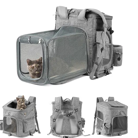 Large Capacity Expandable Pet Backpack Carrier Breathable Mesh Cat Dog Travel Bag Foldable Portable Outdoor Carrier Bag