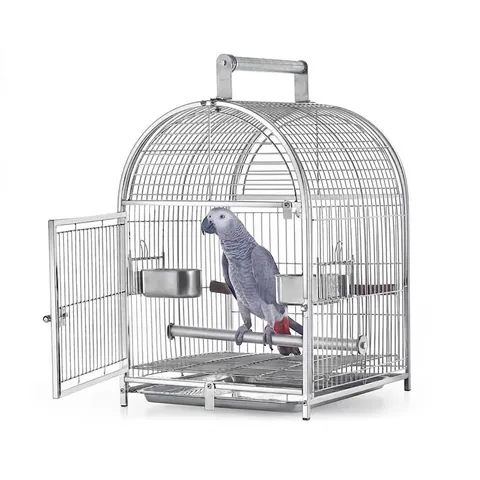 Jaula Portátil para Loros de Acero Inoxidabile 304 Jaula de Viaje para Aves Con Mango Cuencos de Comida y Perca para Aves