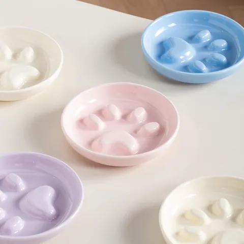 Keramische Kattenpoot Langzame Voerbak Met Verhoogde IJzeren Standaard Voor Katten Kleine Honden Anti-Stik Voerbak Gezond Eten