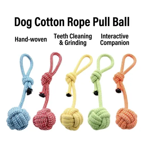 Durable Hand Woven Cotton Rope Ball Dog Toy For Small Medium Puppy Teeth Cleaning Braided Knot Chew Toy For Pets Play Boredom Relief