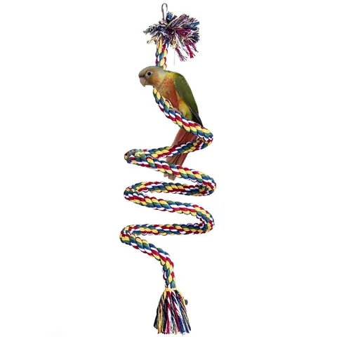 Colorful Cotton Rope Parrot Toy Spiral Climbing Ladder With Metal Hook And Bell For Small Medium Birds Cage Accessory