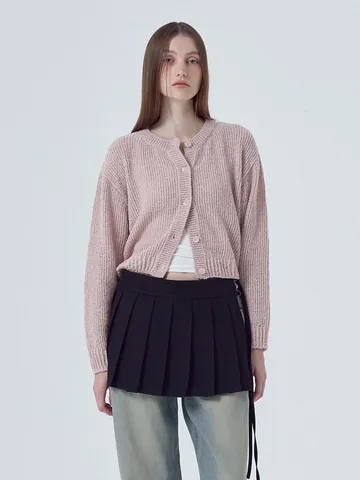 Women's Round Neck Acrylic Knit Cardigan Loose Long Sleeve Button Down Solid Color Casual Sweater Top