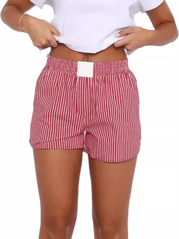 Women's Striped Pajama Shorts High Waist Elastic Band Sleep Bottoms Casual Loose Lounge Shorts With Pockets For Women