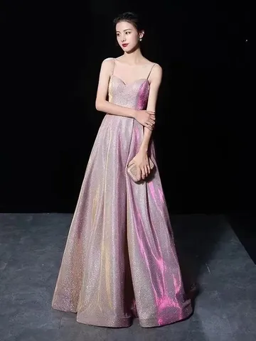 Women Sexy Backless Sequin Maxi Dress Deep V Neck Spaghetti Strap Glitter Evening Gown For Banquet Party Wedding Luxurious Night Out Dress
