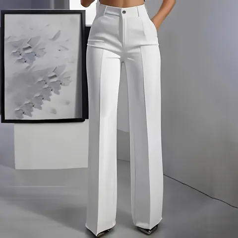 Women High Waist Straight Drape Suit Trousers Elegant Solid Color Wide Leg Polyester Commuter Business Professional Long Pants