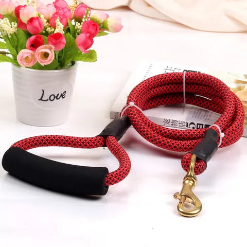 Nylon Braided Dog Leash Heavy Duty Climbing Rope Pet Traction Lead With Comfortable Foam Handle Copper Hook For Large Medium Dogs Outdoor Training Walking