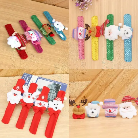 Glowing Christmas Slap Bracelets For Kids LED Sequin Santa Snowman Reindeer Bear Snap Hand Wrist Bands Party Favors Gift