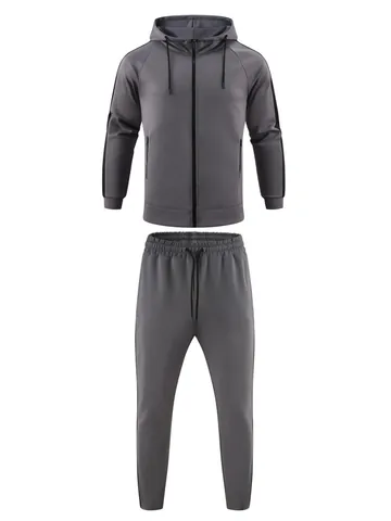 Men's Casual Sport Top And Bottom Full Zip Hooded Sweatshirt Jacket And Jogger Pants Solid Color Side Stripe Gym Workout Outfit
