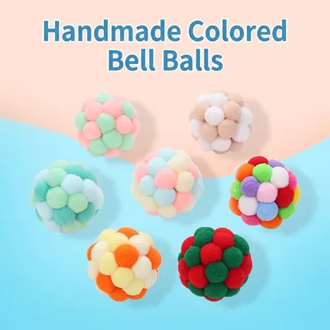 Handmade Colorful Plush Bell Ball Cat Toy Interactive Soft Pompom Ball For Kittens Exercise Chasing Teasing Pet Supplies