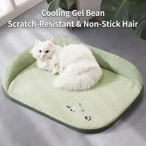 Lit Rafraîchissant pour Animaux de Compagnie pour l'Été Tapis en Soie Glacée Détachable pour Chiens et Chats Coussin de Canapé Brodé Panda