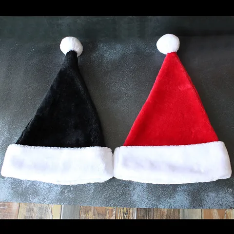 Cappello di Natale in Peluche Ispessito Rosso Nero Cappello Babbo Natale Con Pompon Bianco Per Adulti E Bambini Decorazione Per Feste