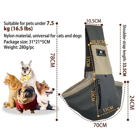 Bolsa De Transporte De Hombro Portátil Para Gatos Y Perros Pequeños De Nailon Impermeable Con Malla Transpirable Y Correa Ajustable Para Viajes Al Aire Libre