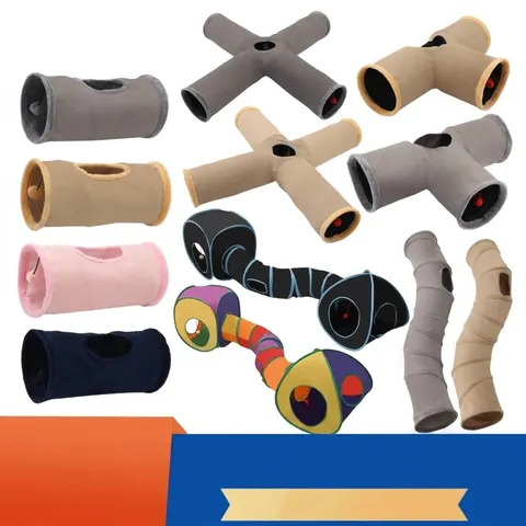 Foldable Suede Cat Tunnel Toy With Hanging Ball Interactive Pet Play Tube For Indoor Cats Kittens Multi-Way Animal Passage
