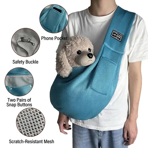 Bandolera de Malla Transpirable para Mascotas Perros y Gatos Bolsa Portátil de Viaje con Hebilla de Seguridad Bolso de Hombro para Mascotas