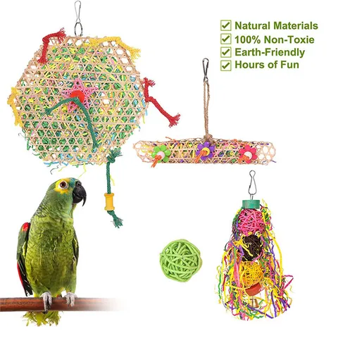 Colorful Bird Parrot Toys Wood Biting Swing Suspension Bridge Foraging Playing Toys Small Medium Birds Cage Deco