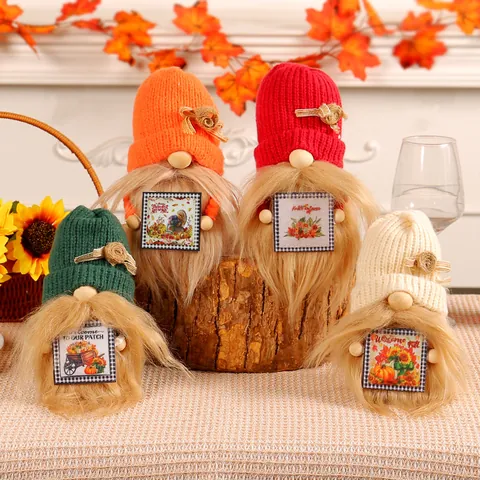 Harvest Festival Thanksgiving Gnomes Knitted Doll Desktop Ornament Autumn Table Decor Plush Faceless Doll Decorative Doll