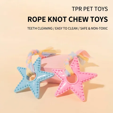 TPR Star Shaped Dog Chew Toy With Braided Fabric Rope Molar Teeth Cleaning Training Toy For Puppies Small Medium Dogs