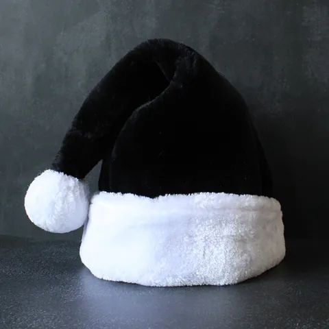 Cappello di Natale in Peluche Ispessito Rosso Nero Cappello Babbo Natale Con Pompon Bianco Per Adulti E Bambini Decorazione Per Feste