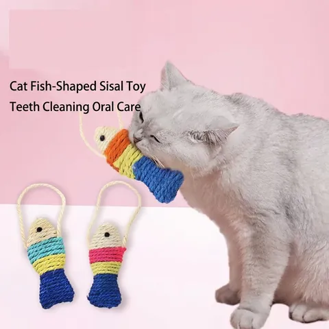 Sisal Rope Fish Shape Cat Toy Molar Biting Resistant Teeth Cleaning Toy With Built-in Sound Stone Hanging Scratcher For Cats