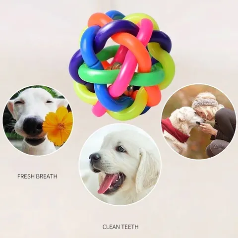 Interaktiver Bunter Quietschball Für Hunde Langlebiger TPR Regenbogen Glockenball Für Hunde Beißfestes Trainingsspielzeug