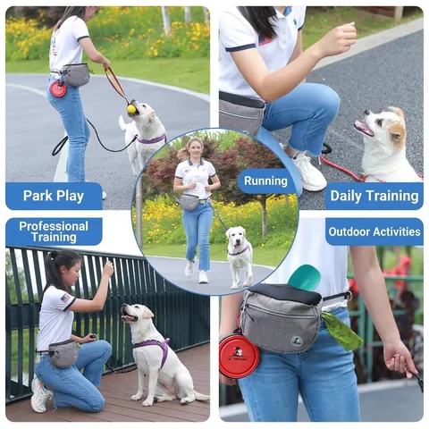 Pet Dog Treat Training Pouch Outdoor Oxford Reflective Waist Bag For Puppy Training Snacks Storage Portable Training Bag