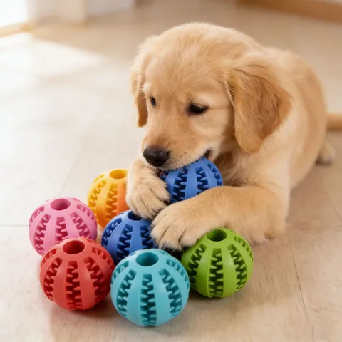 Durable TPR Dog Toy Ball Watermelon Pattern Teeth Cleaning Molar Food Leaking Interactive Pet Toy Ball For Medium Small Dogs