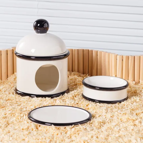 Keramiek Hamsternest Iglo Vorm Kleine Huisdieren Koeling Schuilplaats Huis Voerbak Mat Set voor Hamsters Goudhamsters