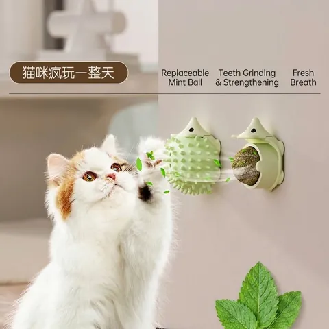 Wall Mounted Hedgehog Catnip Ball Toy Rotating Cat Lick Toy Self Groomer Massage Toy For Teeth Cleaning Interactive Pet Toy