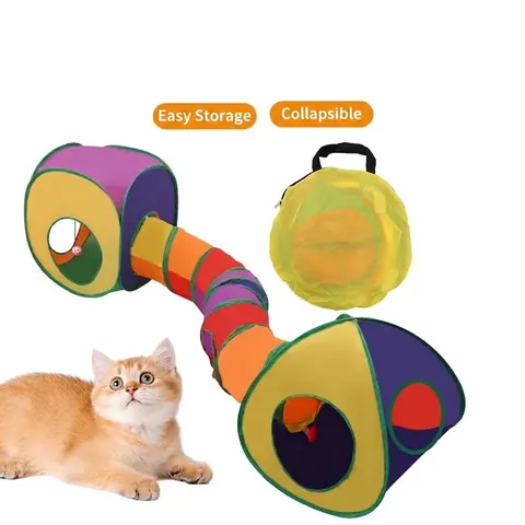 Foldable Modular Cat Tunnel Pet Play Tube Set Colorful Rainbow S-Shaped Cat Channel Indoor Interactive Toy With Storage Bag