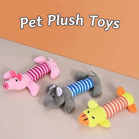 Pet Plush Dog Squeaky Toy Striped Animal Pig Duck Elephant Interactive Bite Resistant Stuffed Toy For Small Medium Dogs