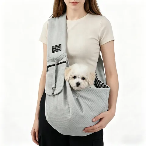 Portable Quilted Polyester Pet Sling Carrier For Small Dogs Cats Large Capacity Foldable Single Shoulder Travel Bag
