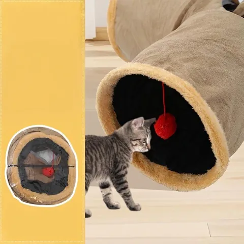 Foldable 3-Way Cat Tunnel Toy Interactive Suede Cat Tube With Hanging Ball And Plush Trim Indoor Pet Play Tunnel For Boredom