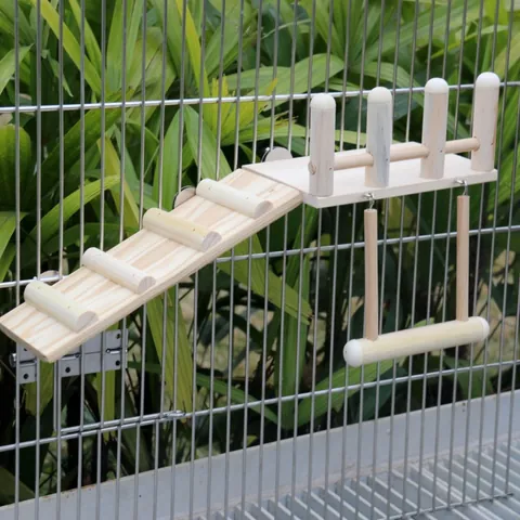 Natuurlijk Grenenhout Papegaai Speelgoed Set Klimladder Vogelkooi Schommel Hek Platform Vogels Kauwen Accessoires