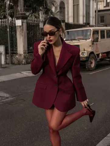 Women Elegant Wine Red Blazer Jacket Slim Fit Notch Lapel Single Breasted Office Lady Business Casual Autumn Suit Coat