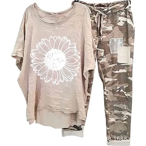 Γυναικεία Μόδα Τυπωμένο Πολυεστέρα Top And Bottom Casual Παντελόνι Παραλλαγής T-Shirt Streetwear Lounge Wear Vintage Floral Μοτίβο