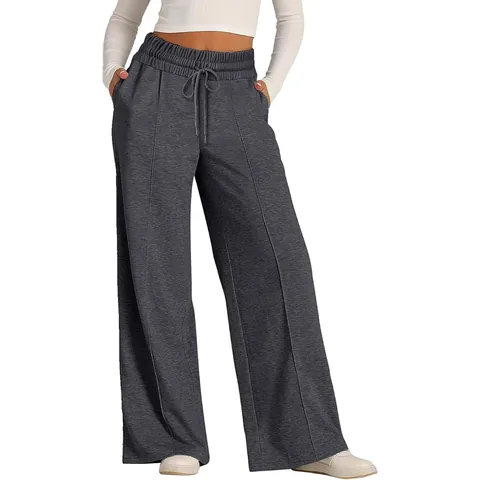 Women's Wide Leg Sweatpants Casual High Waist Drawstring Straight Pants Solid Color Loose Commuter Trousers For Women Bottom