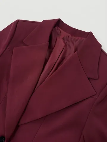Women Elegant Wine Red Blazer Jacket Slim Fit Notch Lapel Single Breasted Office Lady Business Casual Autumn Suit Coat