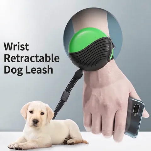 Correa Retráctil Automática para Perros Manos Libres para Muñeca para Perros Pequeños Medianos y Grandes Cuerda de Nylon Reflectante Carcasa de ABS