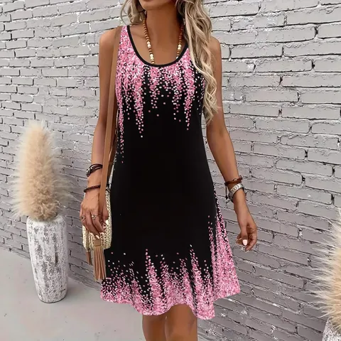 Women Sleeveless Butterfly Gradient Print Tank Dress Summer Casual Round Neck Slim Fit Mini Dress