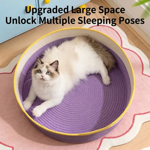 JIUPET Gevlochten Kattenbed en Krabbord Geïntegreerd Katoenen Touw Geweven Huisdiernest voor Alle Seizoenen Grote Ruimte Duurzame Slaapmand